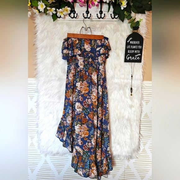 Seductions Floral Strapless Asymmetrical Ruffle Summer Dress - Picture 2 of 5